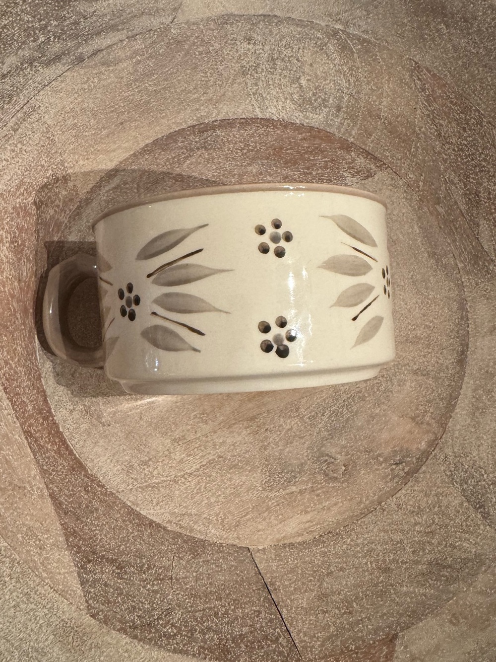 Temptations Cream Ceramic Soup Mug with Gray Floral Motif